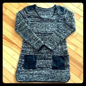 EUC Buffalo tunic sweater with faux leather detail